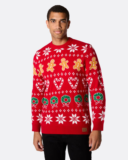 Pull de Noël rouge pour homme, idéal pour les réunions de famille festives