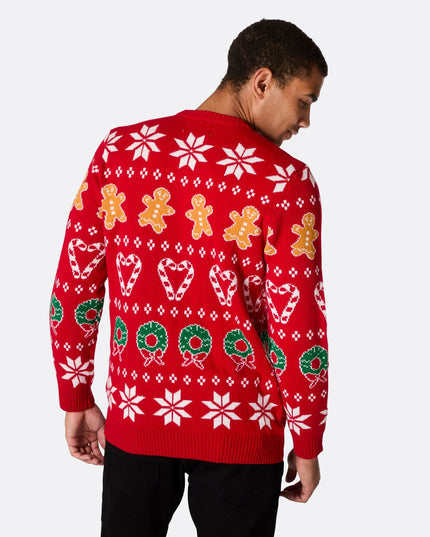 Pull de Noël rouge pour homme, idéal pour les réunions de famille festives