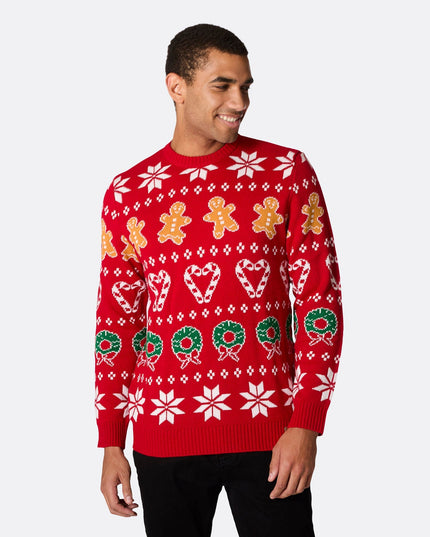 Pull de Noël rouge pour homme, idéal pour les réunions de famille festives