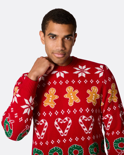Pull de Noël rouge pour homme, idéal pour les réunions de famille festives