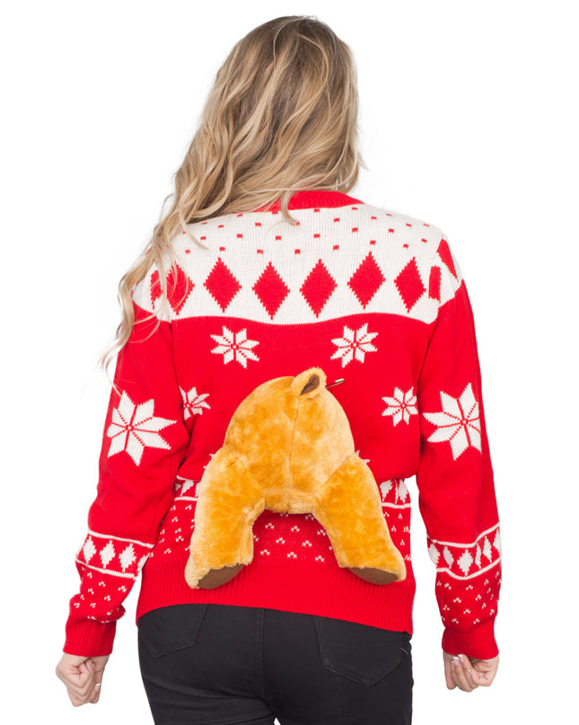 Pull de Noël moche rouge à motif d'élan en 3D pour femme