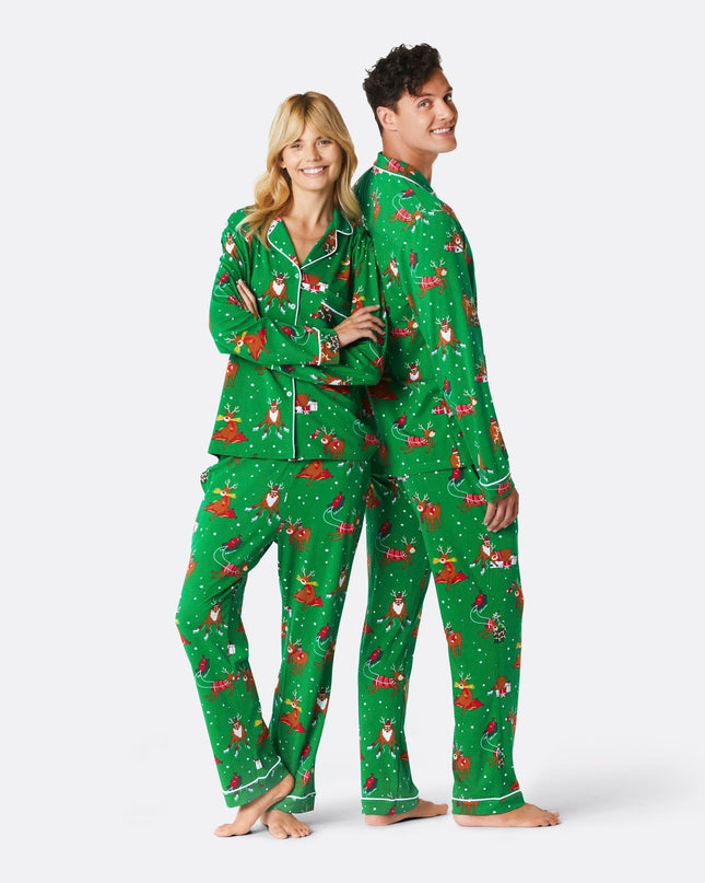 Ensemble pyjama de Noël pour femme avec motif rennes - Confort en flanelle pour les fêtes