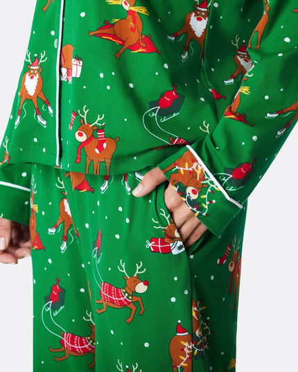 Ensemble pyjama de Noël pour femme avec motif rennes - Confort en flanelle pour les fêtes