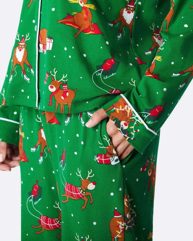 Ensemble pyjama de Noël pour femme avec motif rennes - Confort en flanelle pour les fêtes