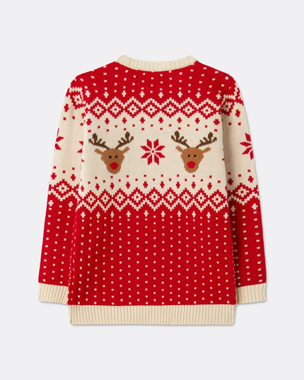 Pull de Noël rouge rétro à motif renne pour enfants