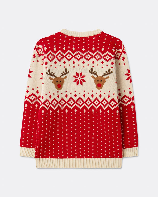 Pull de Noël rouge rétro à motif renne pour enfants