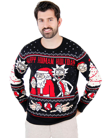 Pull de Noël moche Rick et Morty « Joyeuses Fêtes Humaines »