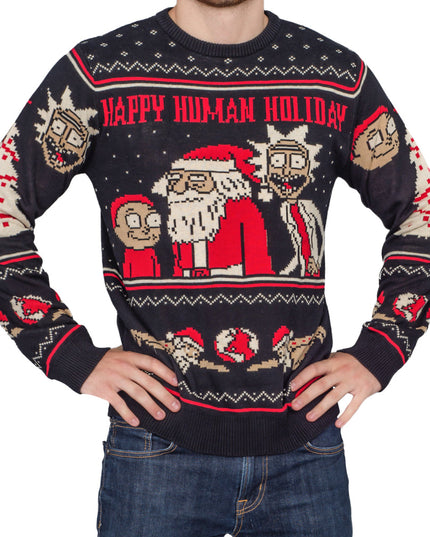 Pull de Noël moche Rick et Morty « Joyeuses Fêtes Humaines »