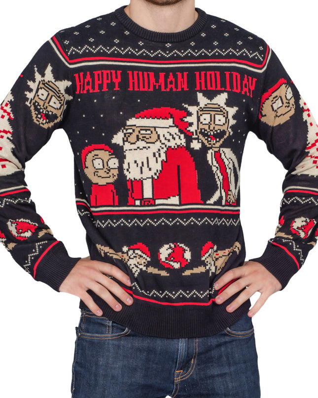 Pull de Noël moche Rick et Morty « Joyeuses Fêtes Humaines »