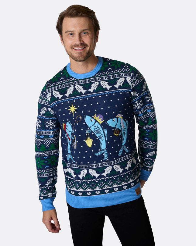 Pull de Noël pour homme avec trois poissons sages