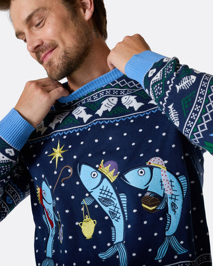 Pull de Noël pour homme avec trois poissons sages