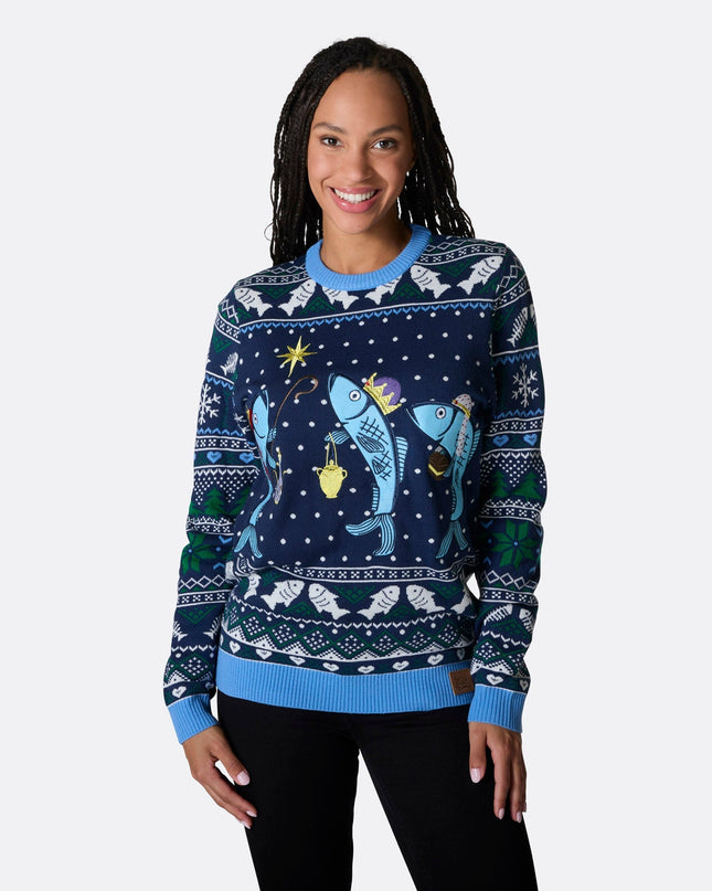 Pull de Noël pour femme avec trois poissons sages