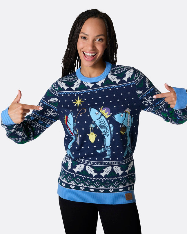 Pull de Noël pour femme avec trois poissons sages