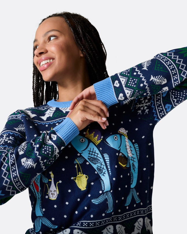 Pull de Noël pour femme avec trois poissons sages