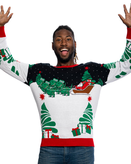 Pull de Noël moche avec le Père Noël sur un traîneau en T-Rex