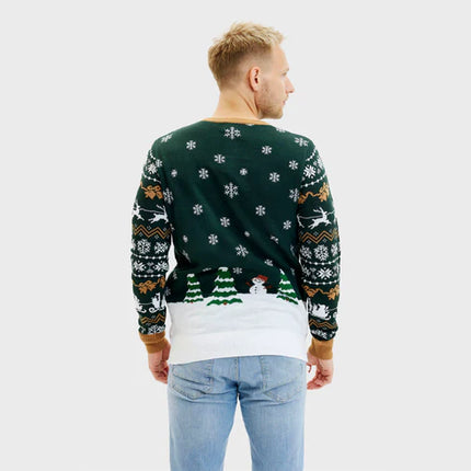 Le Père Noël arrive en ville ! Pull vert LED pour homme