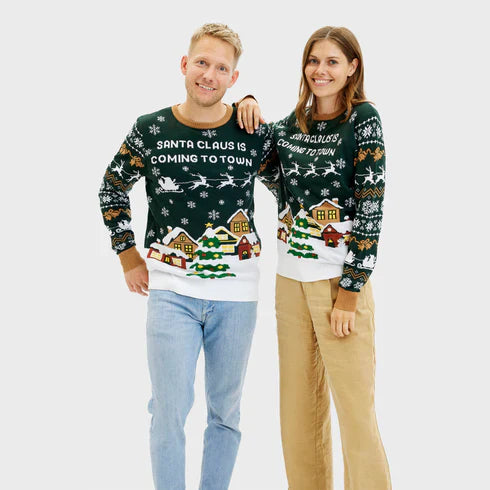 Le Père Noël arrive en ville ! Pull vert LED pour homme