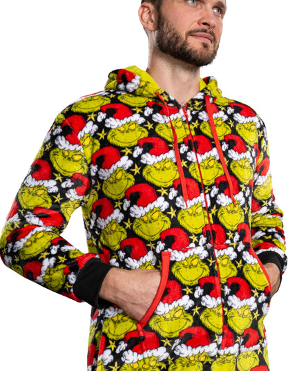 la combinaison pyjama Grinch avec bonnet de Père Noël pour homme et femme,