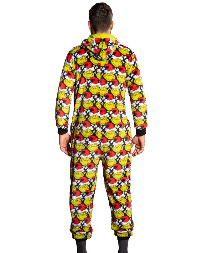 la combinaison pyjama Grinch avec bonnet de Père Noël pour homme et femme,