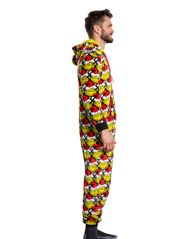 la combinaison pyjama Grinch avec bonnet de Père Noël pour homme et femme,