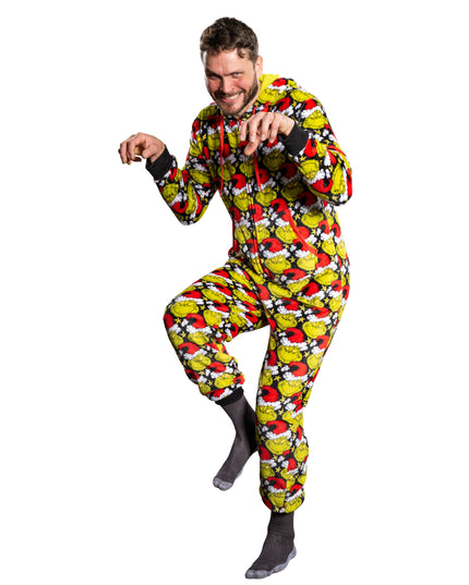 la combinaison pyjama Grinch avec bonnet de Père Noël pour homme et femme,