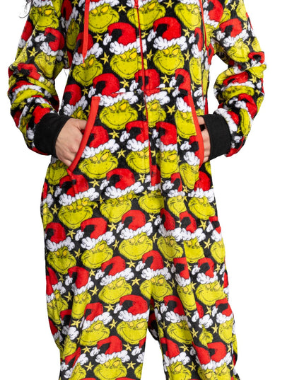 la combinaison pyjama Grinch avec bonnet de Père Noël pour homme et femme,