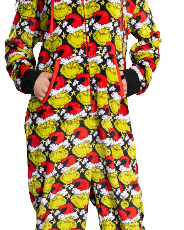 la combinaison pyjama Grinch avec bonnet de Père Noël pour homme et femme,