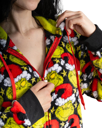 la combinaison pyjama Grinch avec bonnet de Père Noël pour homme et femme,
