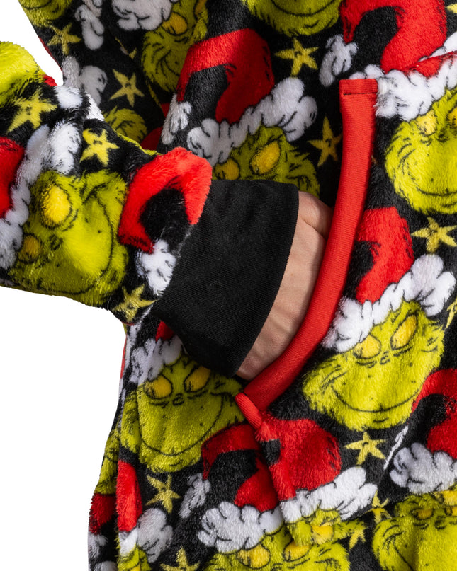 la combinaison pyjama Grinch avec bonnet de Père Noël pour homme et femme,