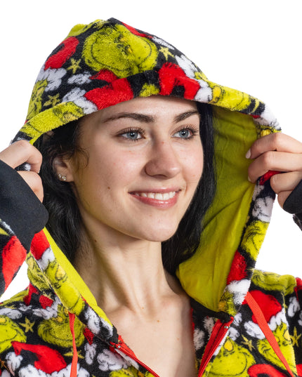 la combinaison pyjama Grinch avec bonnet de Père Noël pour homme et femme,