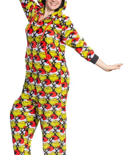 la combinaison pyjama Grinch avec bonnet de Père Noël pour homme et femme,