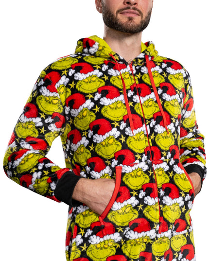 la combinaison pyjama Grinch avec bonnet de Père Noël pour homme et femme,