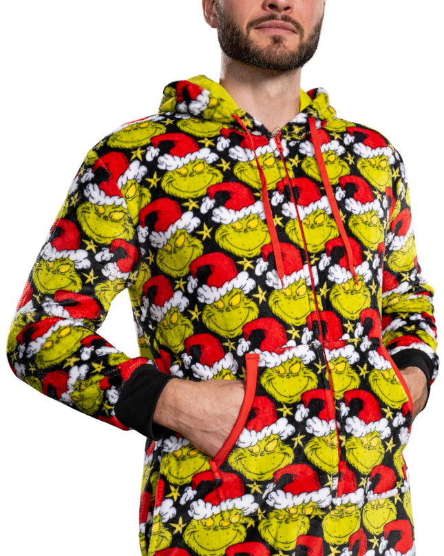 la combinaison pyjama Grinch avec bonnet de Père Noël pour homme et femme,