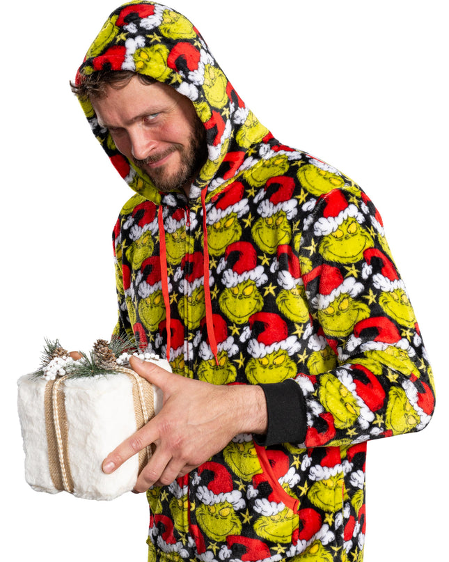 la combinaison pyjama Grinch avec bonnet de Père Noël pour homme et femme,