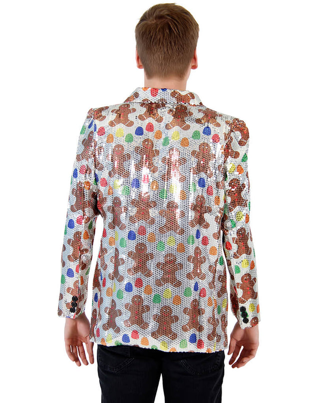 Veste blazer de Noël moche à paillettes et bonhomme en pain d'épice