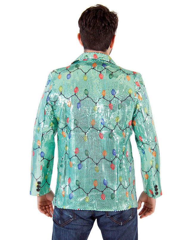 Veste blazer de Noël moche à paillettes et guirlandes lumineuses