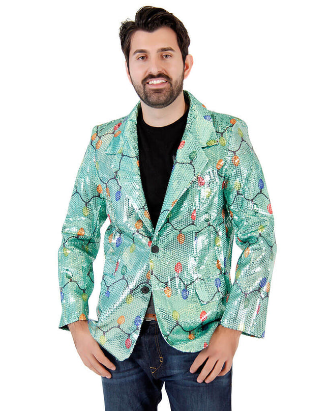 Veste blazer de Noël moche à paillettes et guirlandes lumineuses