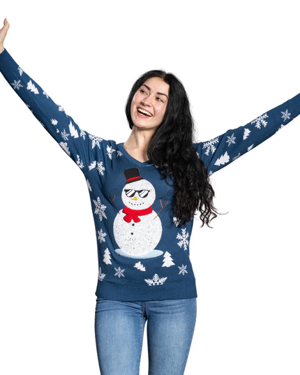 Pull de Noël moche à paillettes bonhomme de neige pour femme