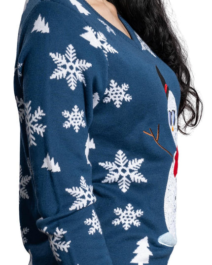 Pull de Noël moche à paillettes bonhomme de neige pour femme