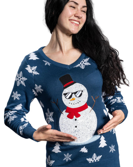 Pull de Noël moche à paillettes bonhomme de neige pour femme