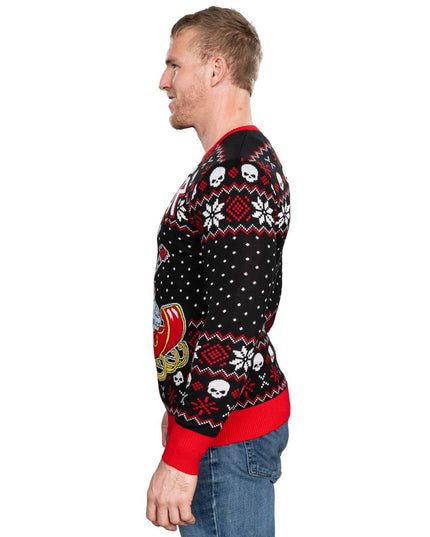 Père Noël rock and roll, guitare, traîneau, pull moche