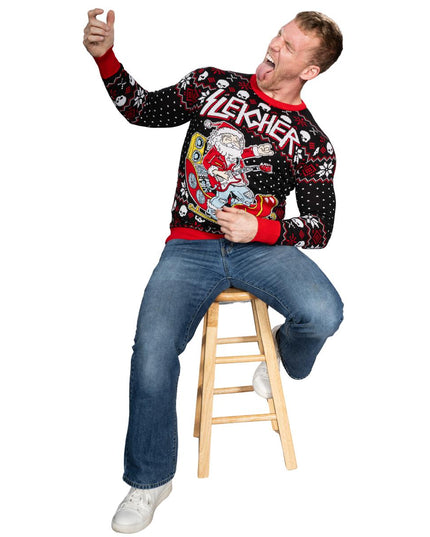 Père Noël rock and roll, guitare, traîneau, pull moche