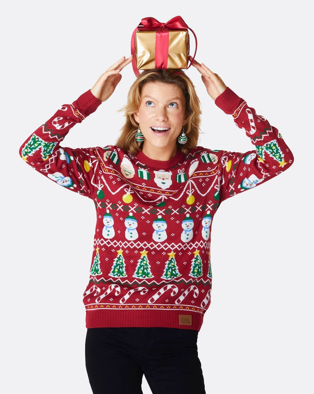 Pull de Noël rayé rouge pour femme