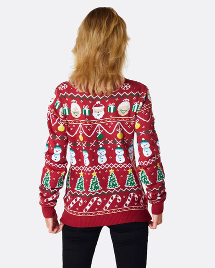 Pull de Noël rayé rouge pour femme