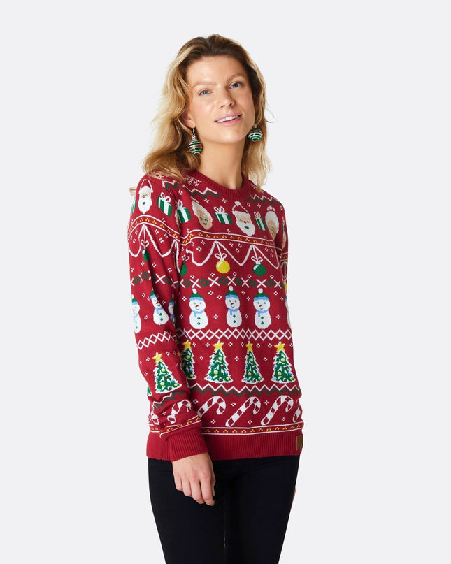 Pull de Noël rayé rouge pour femme