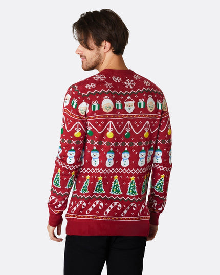 Pull de Noël rayé rouge pour homme