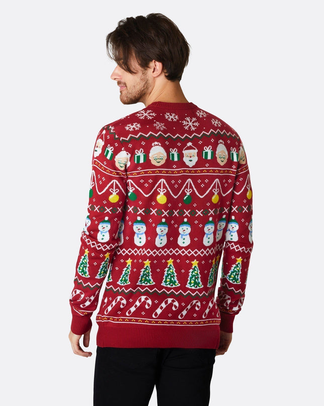 Pull de Noël rayé rouge pour homme