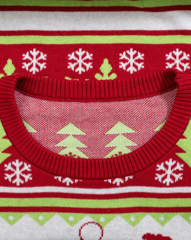 Pull de Noël moche avec bonnet de Père Noël T-Rex en 3D et effet cadeau.