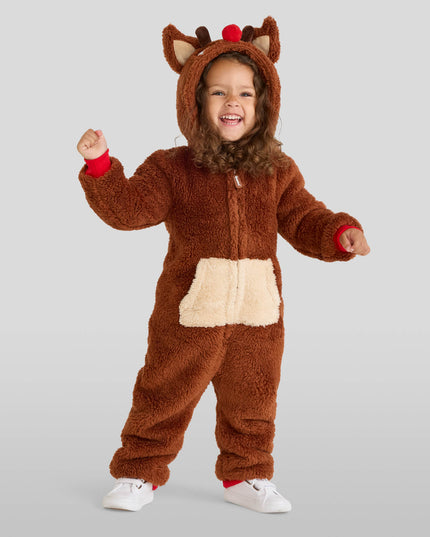 Toddler Girl's Rudolph Sherpa Jumpsuit
