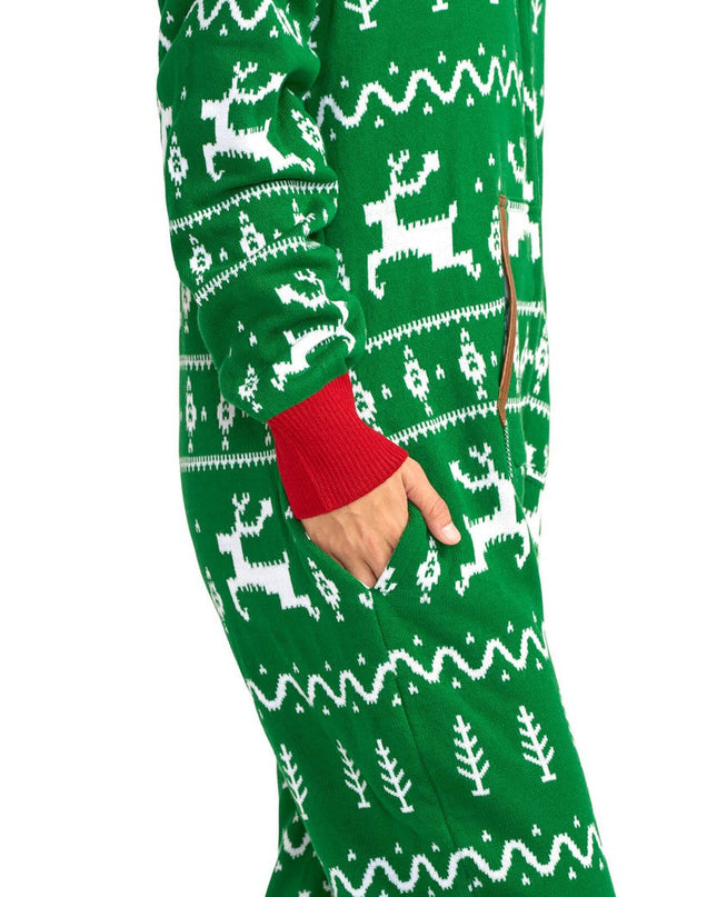 Women's Green Fair Isle Knit Jumpsuit